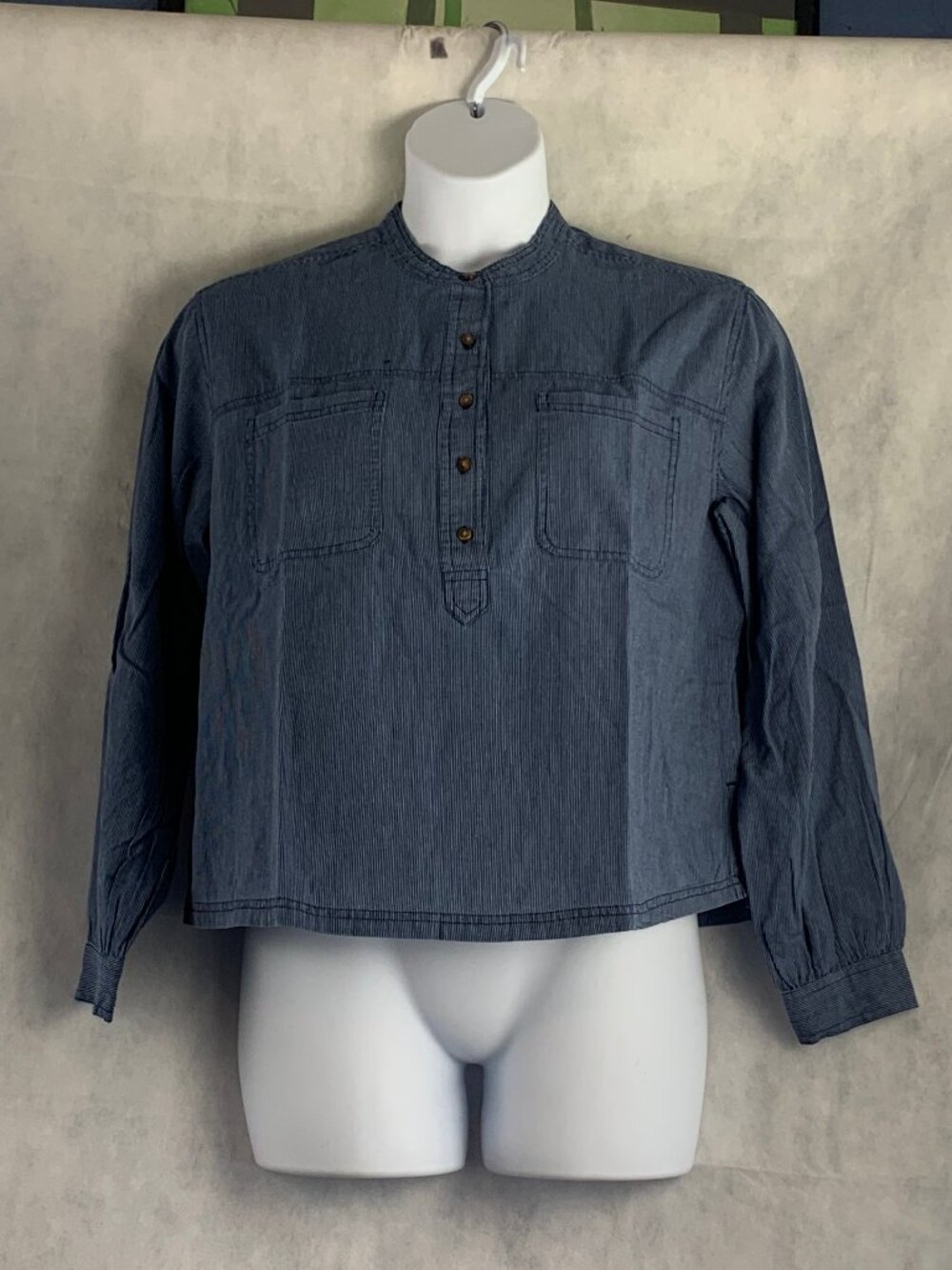 Lucky Brand Women's Edie Striped Pullover Relaxed Fit Blouse Shirt, Blue, Large